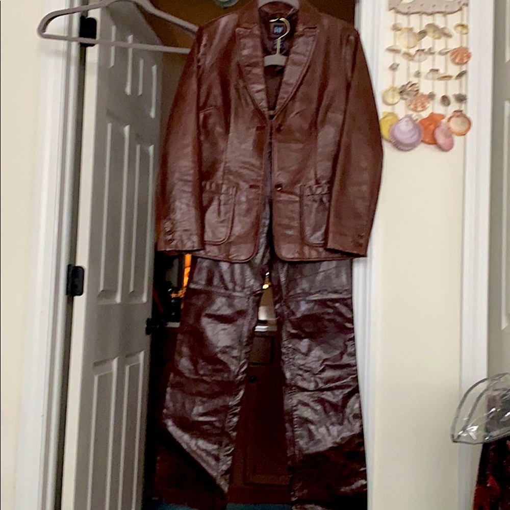 New GAP real leather jacket and pant suit